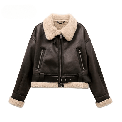 Women's Aviator Jacket in Faux Leather with Fleece Lining | Lined Winter Coat