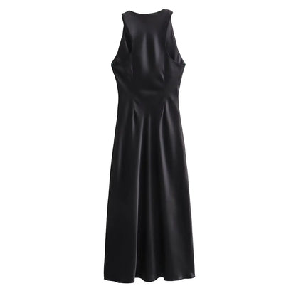 Women's Satin Midi Slip Dress, Elegant with Drape