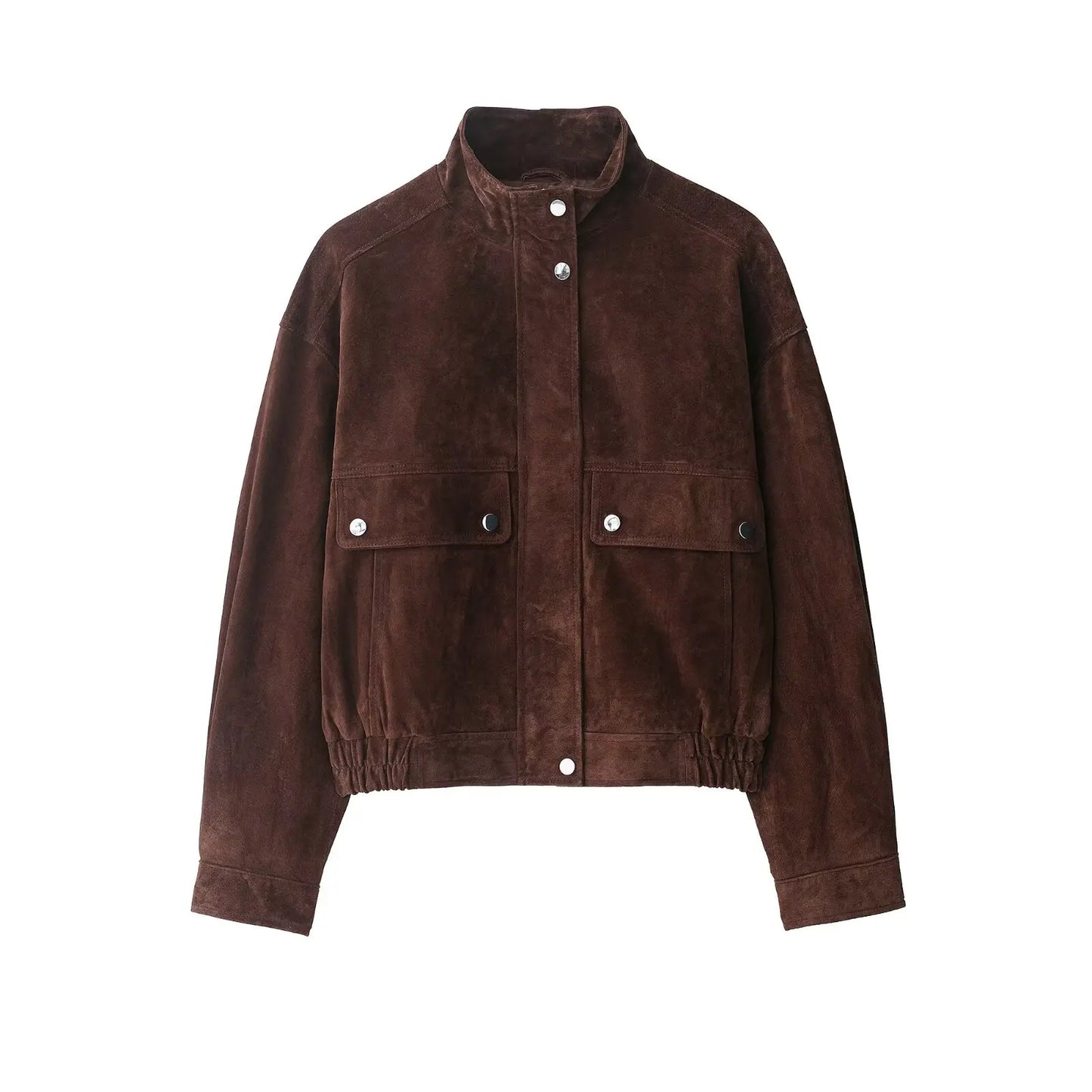 Women's Brown Suede Bomber Jacket, Oversized
