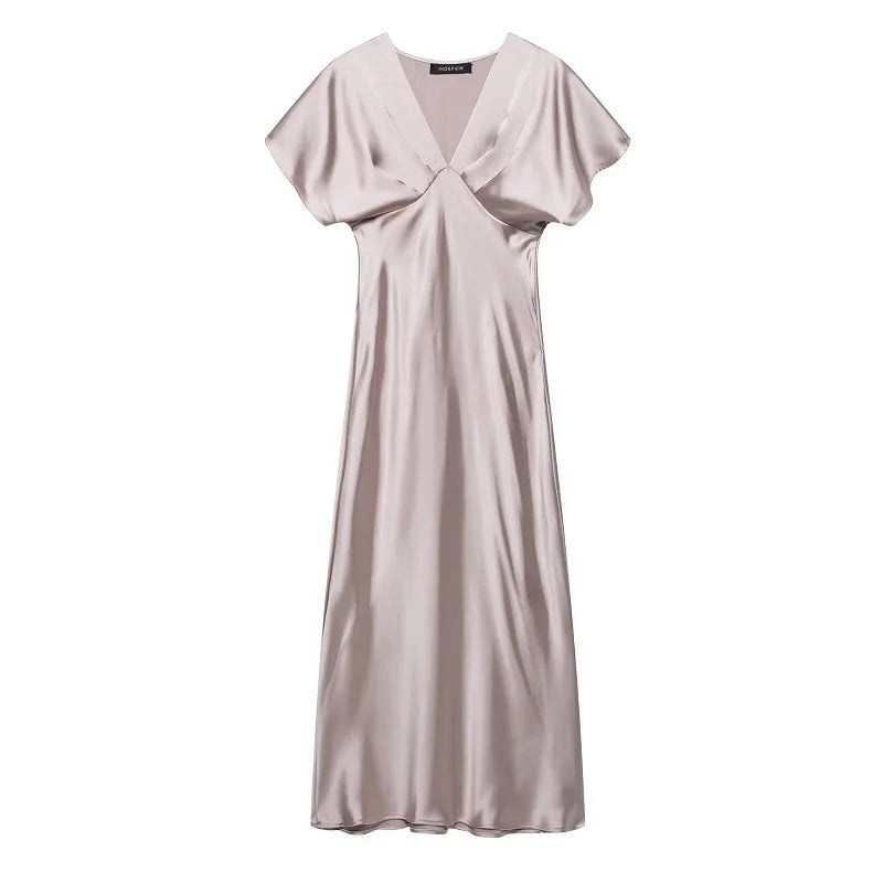Midi Satin Dress with Flowing Drape
