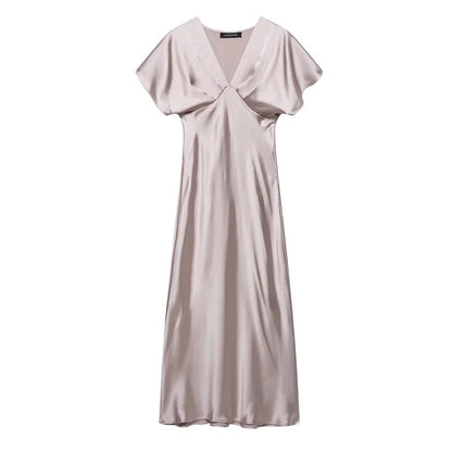 Midi Satin Dress with Flowing Drape