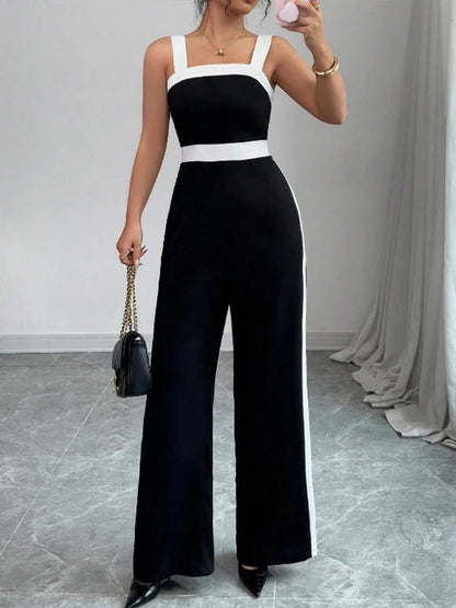 Women's Black and White Elegant Wide-Leg Jumpsuit