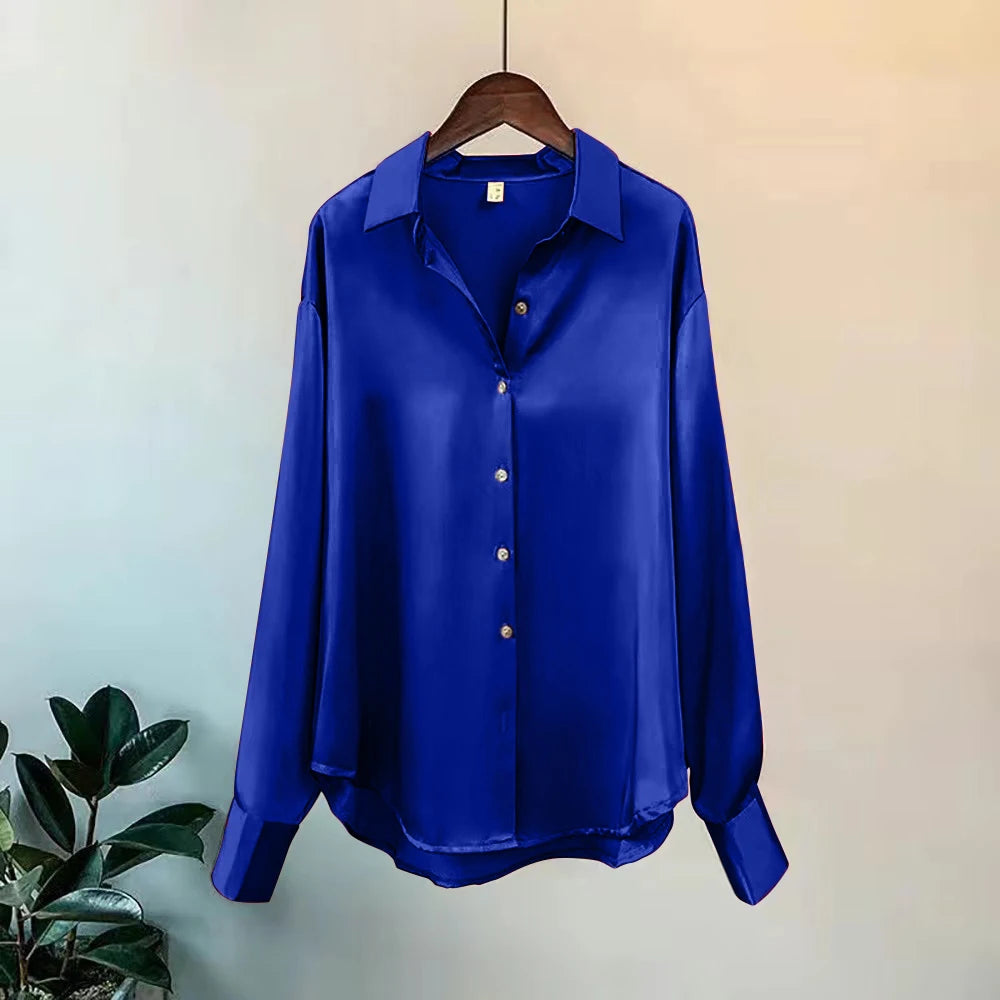 Elegant Women's Satin Long-Sleeved Shirt for Casual or Formal Looks