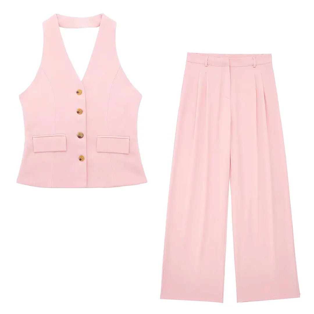 Women's classic vest and wide-leg pants set