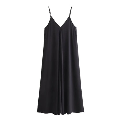 Women's Long Slip Dress with Thin Straps in Silk