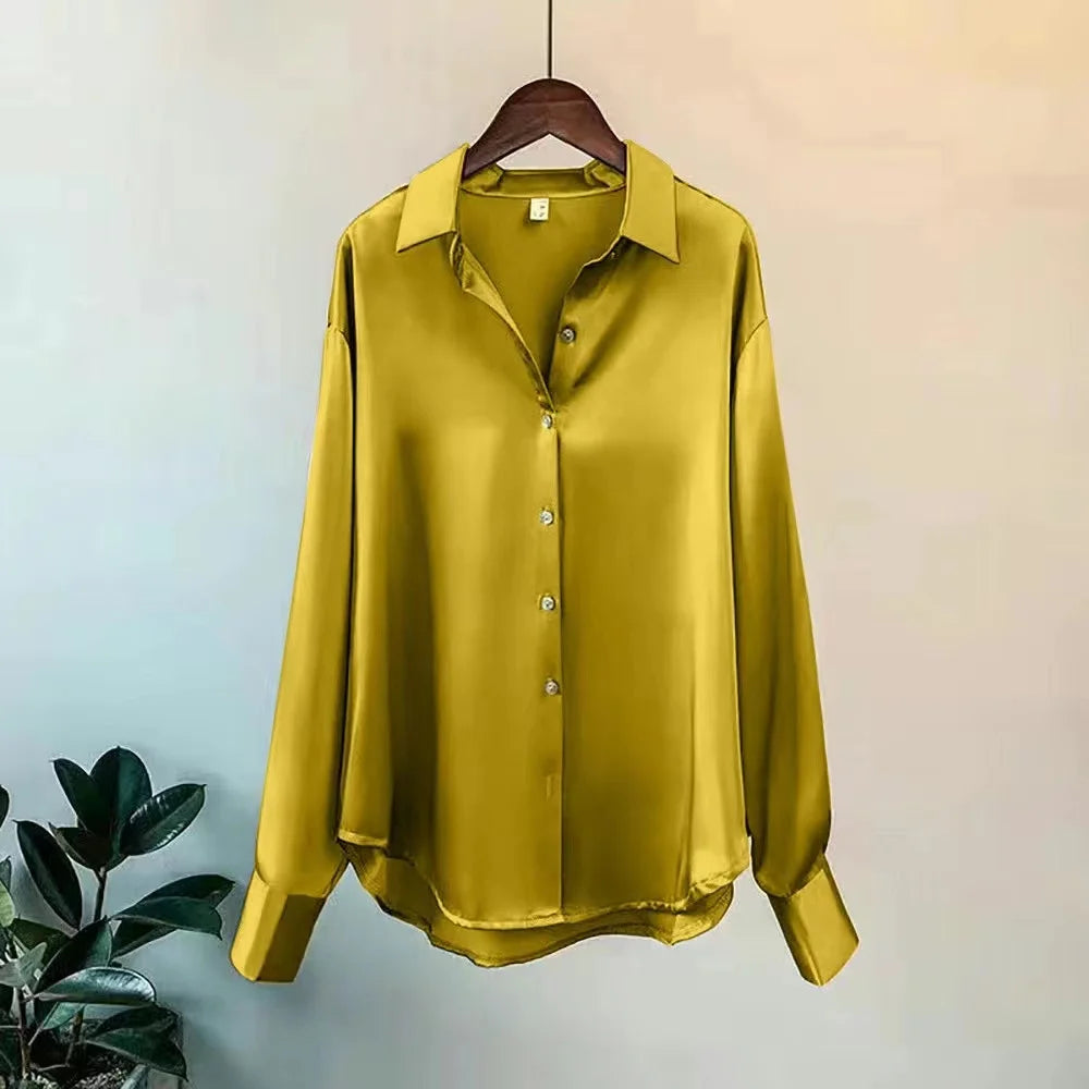 Elegant Women's Satin Long-Sleeved Shirt for Casual or Formal Looks