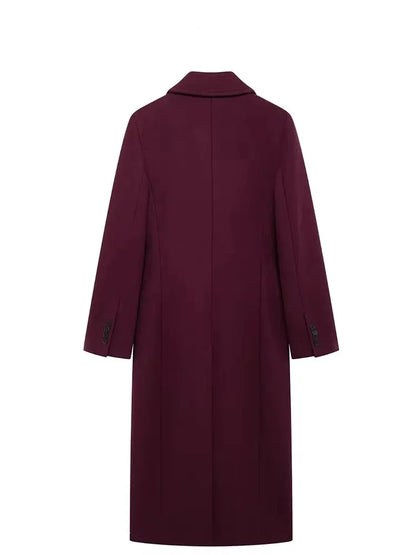 Women's Long Tailored Coat, Wine Color, Elegant Winter Overcoat