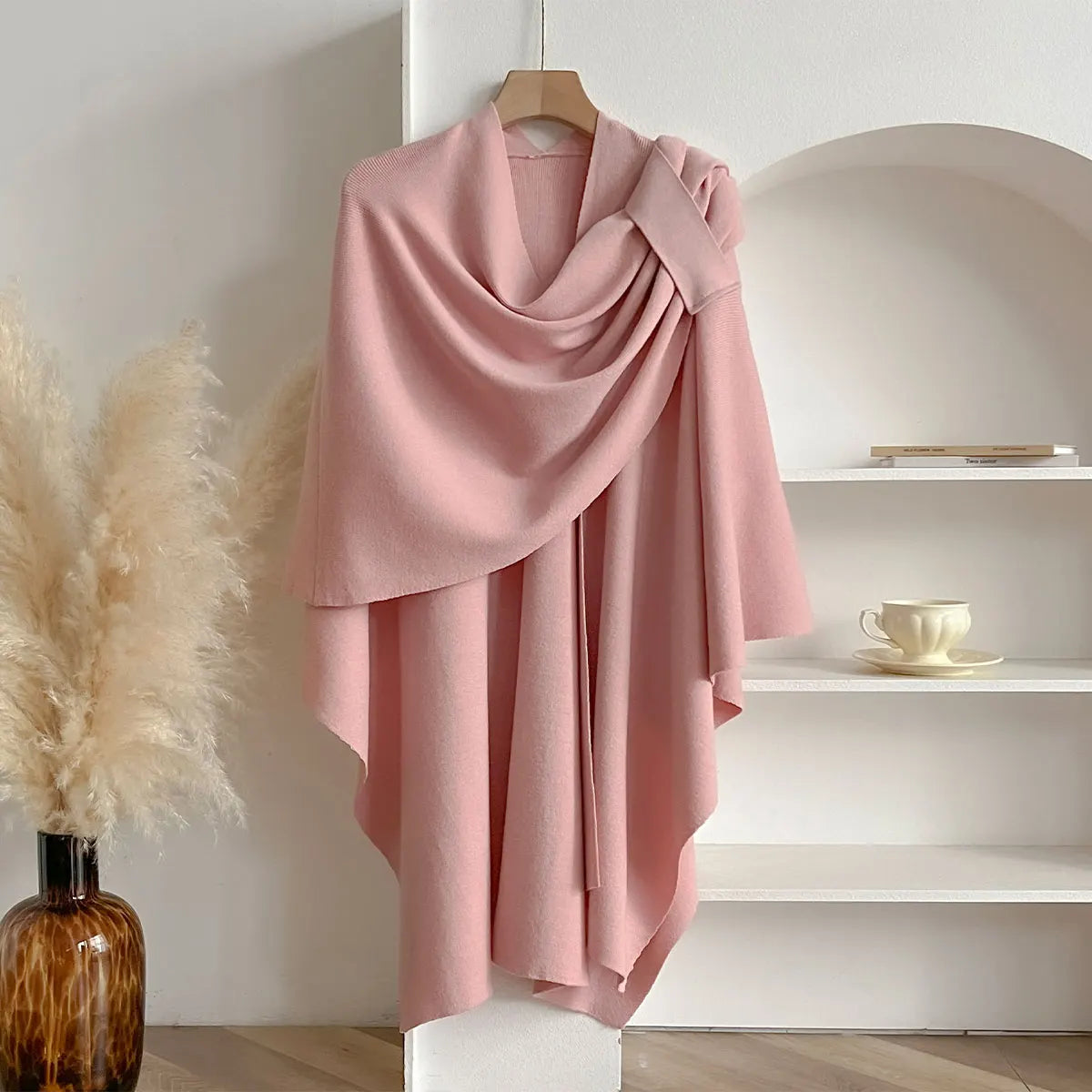 Women's Elegant Winter Poncho, Asymmetrical Knit Blanket Cape for Casual and Sophisticated Looks