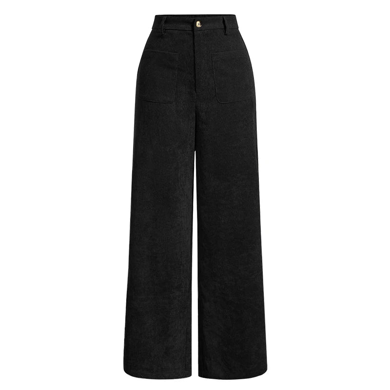 Women's Wide-Leg Corduroy Trousers with a High Waist, Elegant and Comfortable