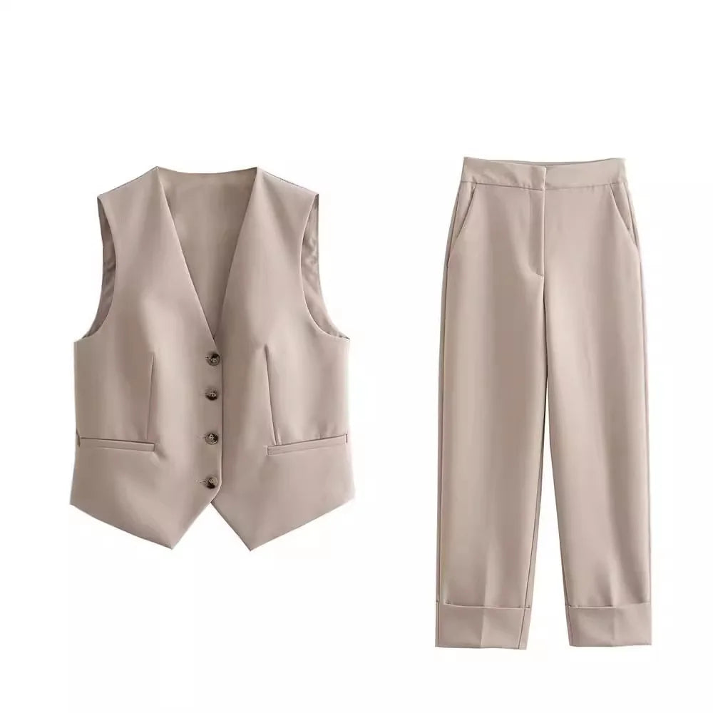 Women's Elegant Tailored Vest and Pants Set
