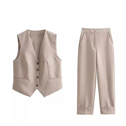 Women's Elegant Tailored Vest and Pants Set