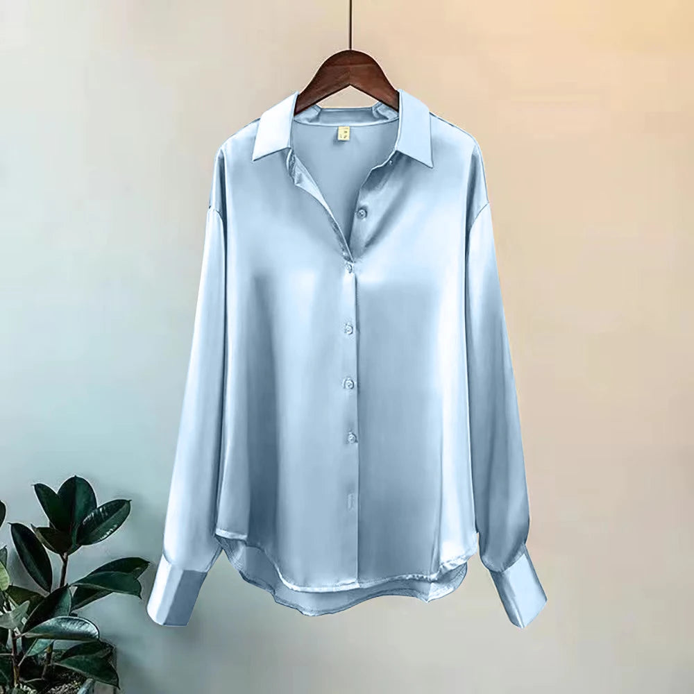 Elegant Women's Satin Long-Sleeved Shirt for Casual or Formal Looks
