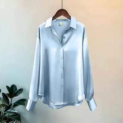 Elegant Women's Satin Long-Sleeved Shirt for Casual or Formal Looks