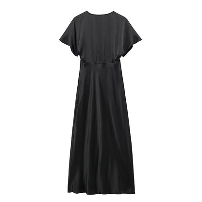Midi Satin Dress with Flowing Drape