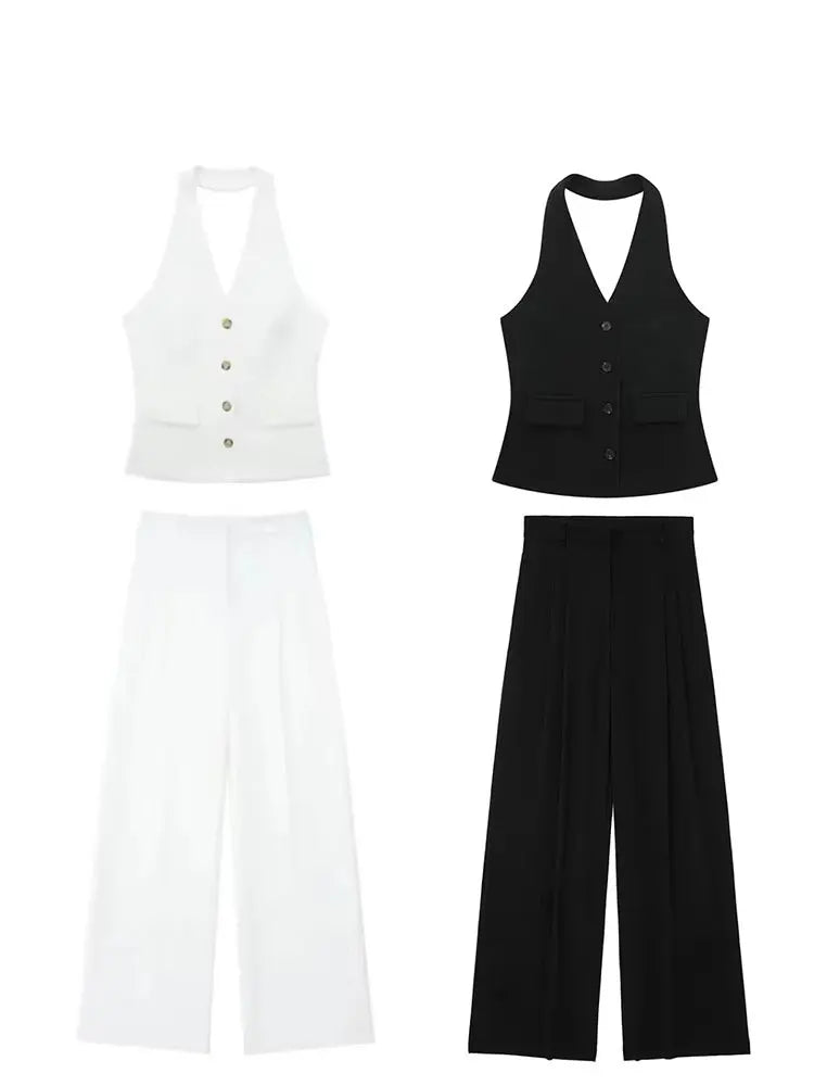 Women's classic vest and wide-leg pants set