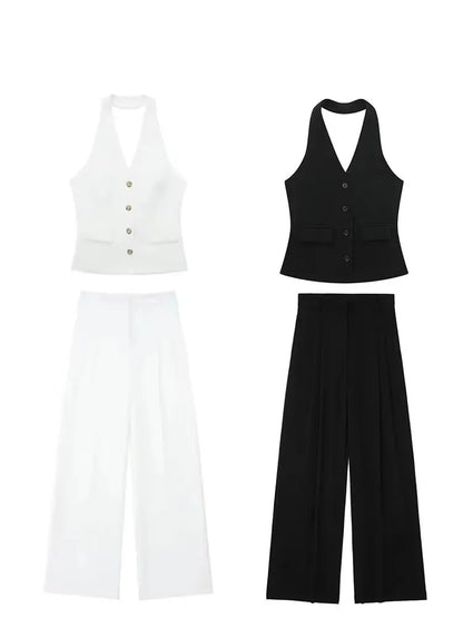 Women's classic vest and wide-leg pants set