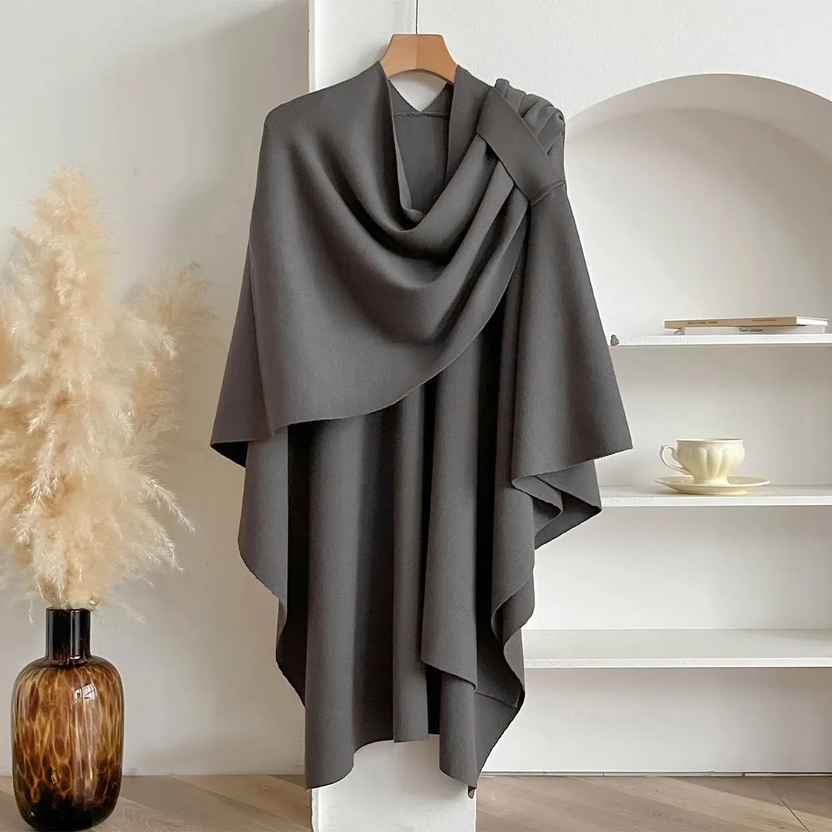 Women's Elegant Winter Poncho, Asymmetrical Knit Blanket Cape for Casual and Sophisticated Looks