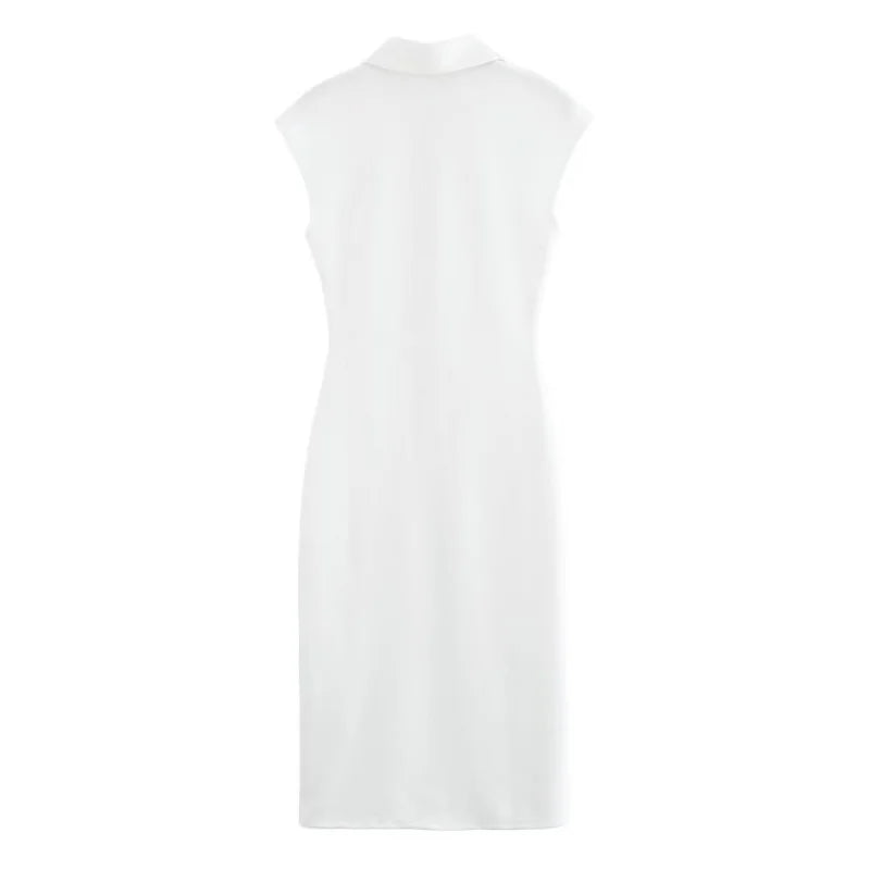 Women's Midi Formal Dress with Gold Buttons and Collar