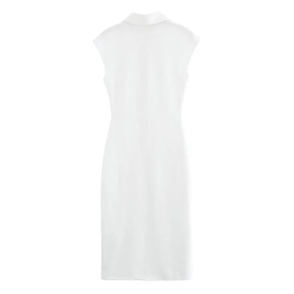 Women's Midi Formal Dress with Gold Buttons and Collar