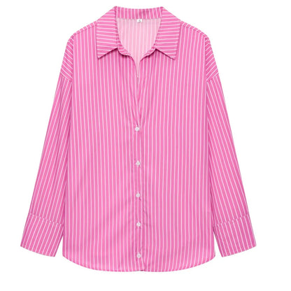 Women's Striped Casual Elegant Shirt, Button-Down Dress Shirt, Long-Sleeved Striped Blouse
