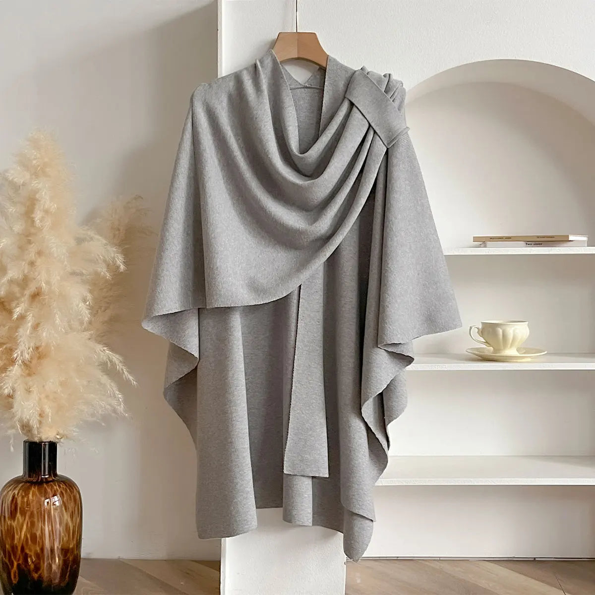Women's Elegant Winter Poncho, Asymmetrical Knit Blanket Cape for Casual and Sophisticated Looks