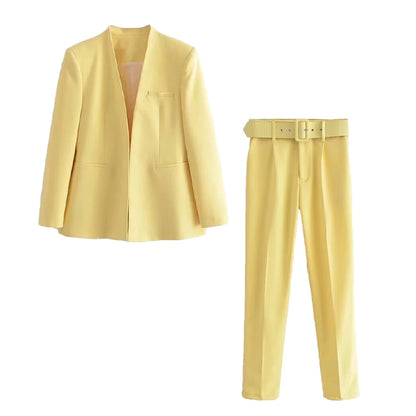 Women's Formal Suit: Blazer and Tailored Trousers with Belt