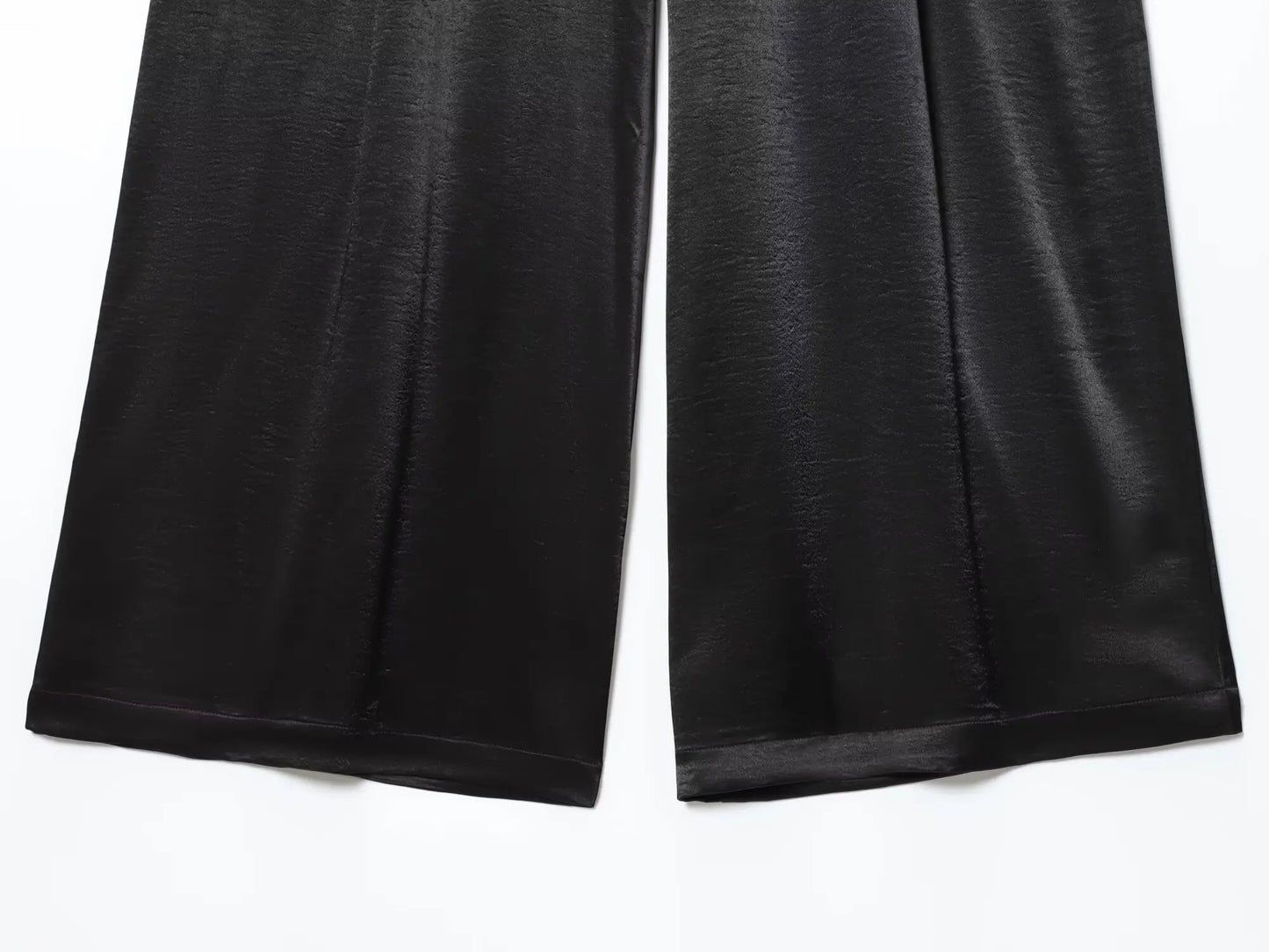 Women's Wide Leg Trousers with Belt, Elegant, Satin Tailored Fabric, High Waist