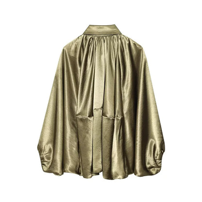 Women's Satin Blouse, Elegant Long-Sleeved Satin Shirt