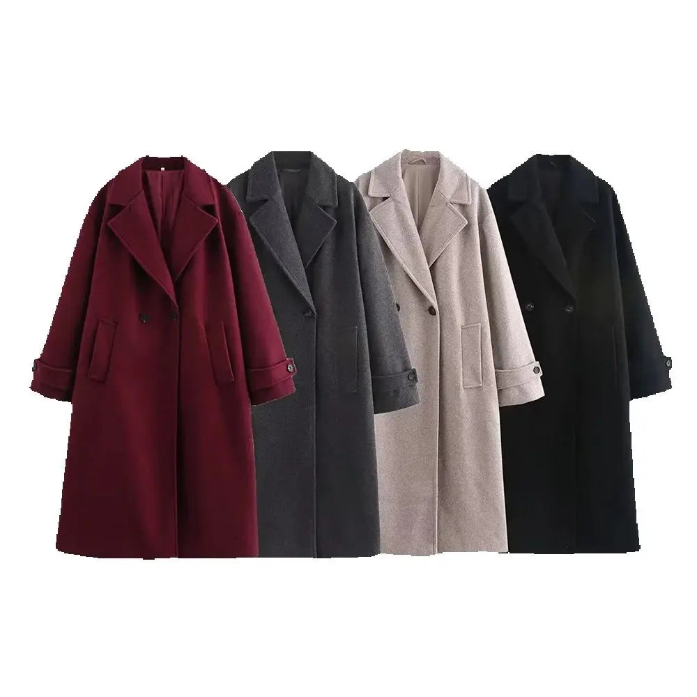 Women's Long Oversized Wool Coat, Elegant Winter Warm Overcoat with Buttons