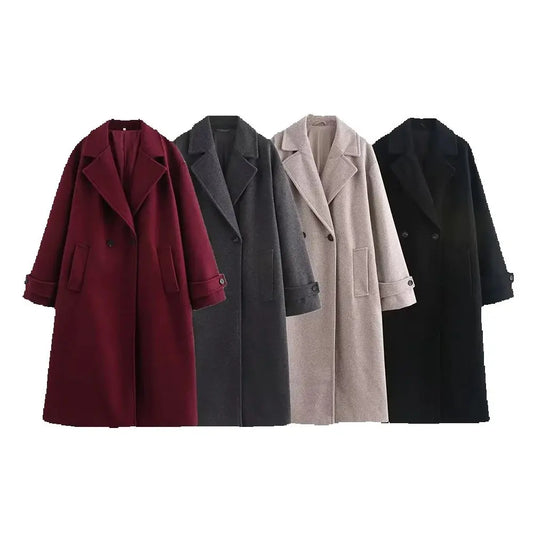 Women's Long Oversized Wool Coat, Elegant Winter Warm Overcoat with Buttons