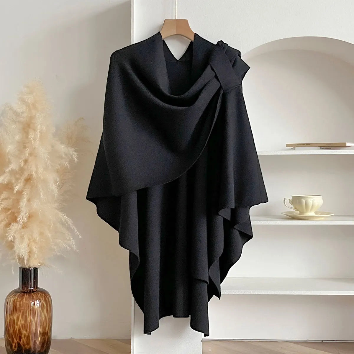 Women's Elegant Winter Poncho, Asymmetrical Knit Blanket Cape for Casual and Sophisticated Looks